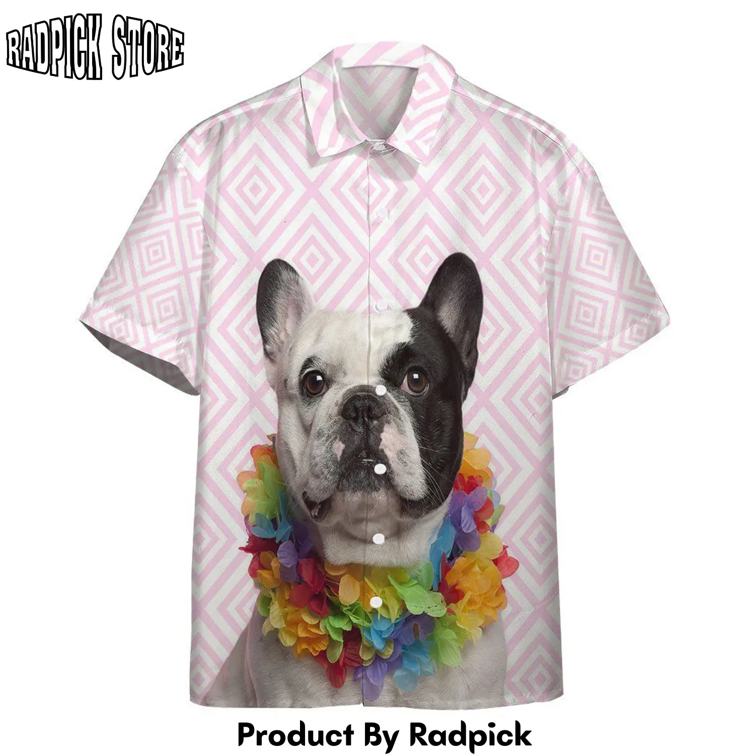 Radpick 3d french bulldog wearing hawaiian lei custom hawaii shirt rp292794